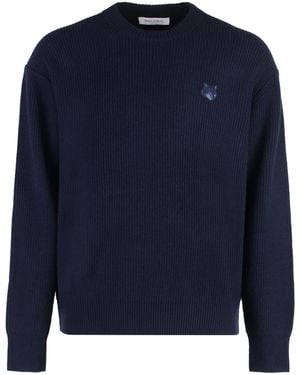 Maison Kitsuné Wool-Blend Crew-Neck Sweater Sweatshirts - Blue