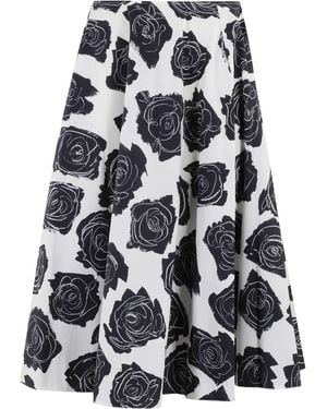 Marni Floral Print Midi Skirt With Discreet Zipper Closure - Black