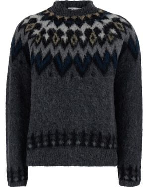 Jucca Sweater With Norwegian Motif, Wool Alpaca Tops - Black