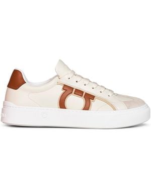 Ferragamo Sand And Mascarpone Cream Calf Leather Gancini Trainers - Natural