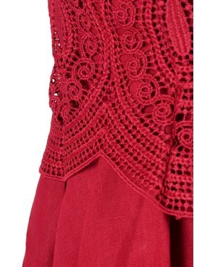 Clips Lace Dress Linen Second Fabric Polyester Midi - Red