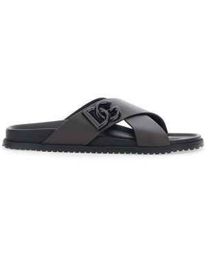 Dolce & Gabbana Sandals With Logo Detail And Criss-Crossed Straps On The Front - Black