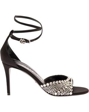 Gucci W Ilse 85 Sandal Silk W/Cryst - Metallic