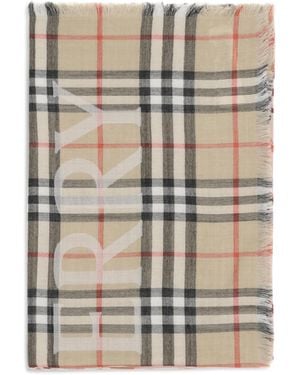 Burberry Wide Wool And Silk Check Scarf With Ekd Wool - White