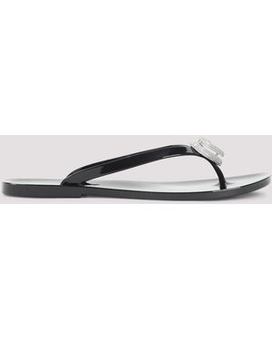 Mach & Mach Double Heart Rubber Thong Flip Flops - Black