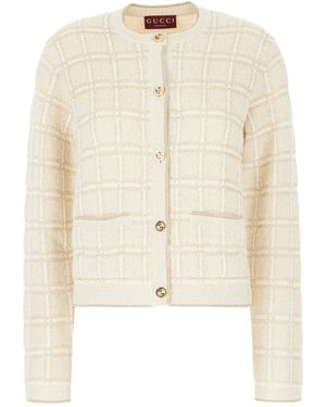 Gucci Embroidered Wool Blend Cardigan - Natural