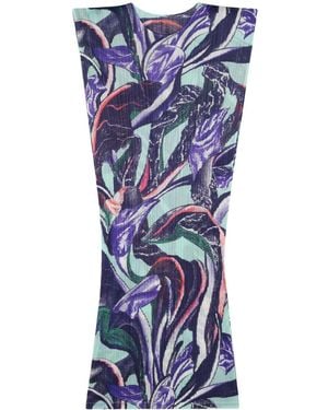 Pleats Please Issey Miyake Printed Pleated Midi Dress - Blue