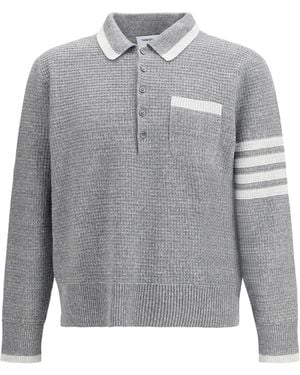 Thom Browne Knitted Polo Shirt Linen; Cotton Knitwear - Grey