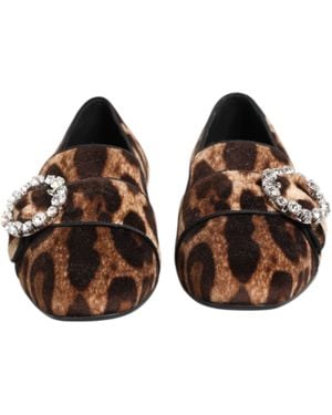 Dolce & Gabbana Leopard Print Crystals Loafers Flats Shoes Cotton 10 Viscose - Brown
