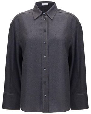 Brunello Cucinelli Wool Oves Aries Dress Shirt - Blue