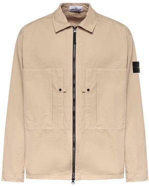 Stone Island Cotton Overshirt With Logo - Natural