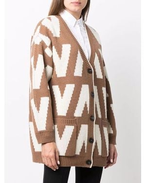 Valentino Logo-Intarsia Virgin Wool Cardigan Clothing - Natural