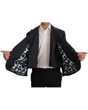 Dolce & Gabbana Blue Linen Formal Mens Blazer Jacket - Black