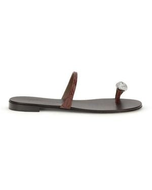 Giuseppe Zanotti Calf Leather Bos Taurus Flat Sandals - Brown