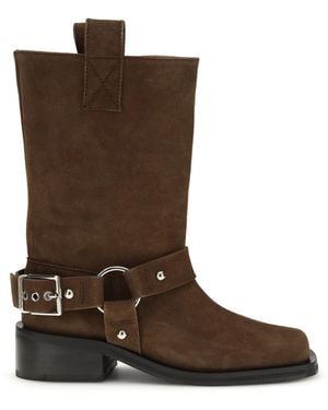 Ganni Suede Biker Boots - Brown