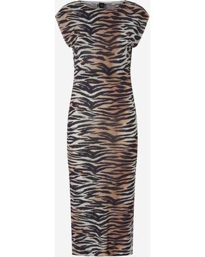Pinko Midi Dress Animal Print Cotton - Multicolour