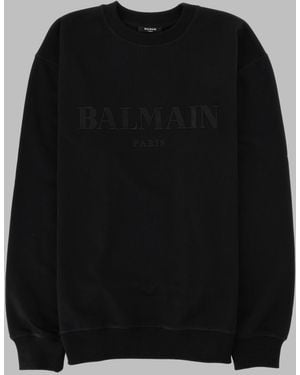 Balmain Sweatshirt Embroidered Vintage Effect Cotton Sweatshirts - Black