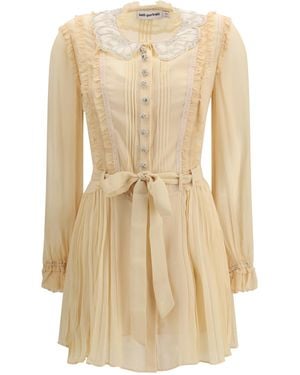 Self-Portrait Pleated Georgette Mini Dress Viscose; Polyester - Natural
