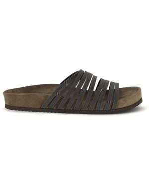 Brunello Cucinelli Calf Leather Bos Taurus Flat Sandals - Black