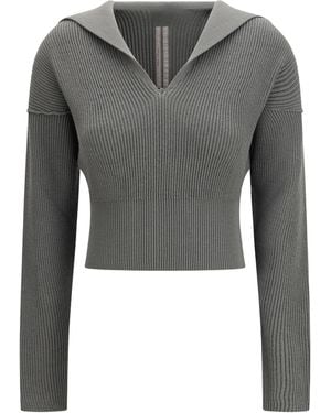 Rick Owens Virgin Wool Jumper With V Neck Fleece Ovis Aries - Grey