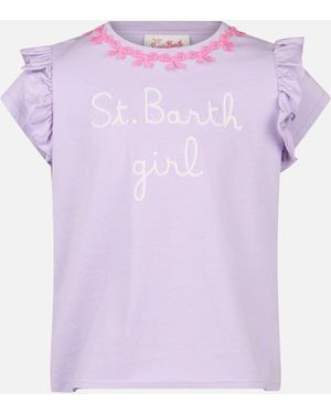 MC2 Saint Barth Girl Cotton T-Shirt With Flounce And Embroidery - Purple