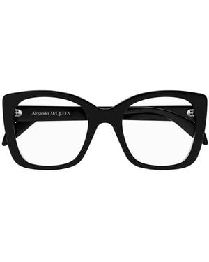 McQueen Eyeglasses Square Full Rim, Shiny Frame And Clear Demo Lens Am0351O002 - Black