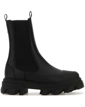 Ganni Leather Ankle Boots - Black