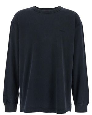 Purple Brand Crewneck T-Shirt With Long Sleeves And Tonal Logo Lettering Embroidery On The Front - Blue