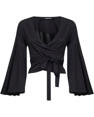 Jacquemus Jersey Thw Ventadau Wrap Top - Black