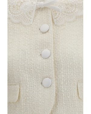 Self-Portrait Bouclé Jacket Lace Collar Polyester - Natural