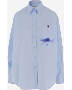 Moschino Office Inspiration Stretch Cotton Poplin Shirt - Blue