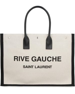 Saint Laurent Rive Gauche Canvas Tote Leather Bags - Blue