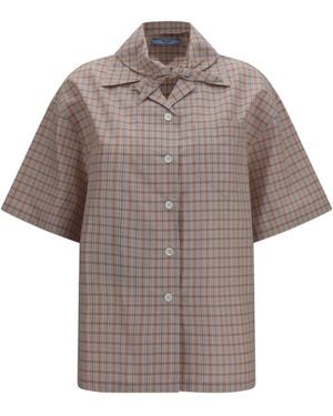 Prada Short-Sleeved Check Shirt Cotton - Grey