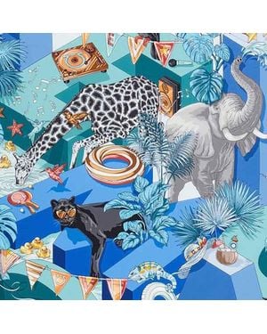 Ferragamo Silk Scarf Jungle Party - Blue