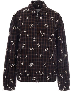 Ganni Floral Plaid Zip-Up Jacket - Black