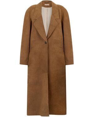 The Mannei Long Leather Coat Cow Hide Jackets - Brown