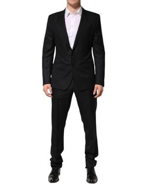 Dolce & Gabbana Dark Grey Jacquard Single Breasted 2 Piece Suit - Black