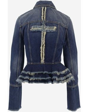 MATIERES FECALES Jacket With Fringed Details Cotton - Blue