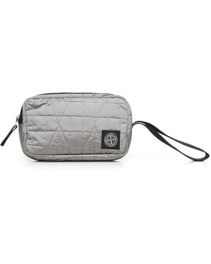 Stone Island Metallic Nylon Clutch With Logo - Grey