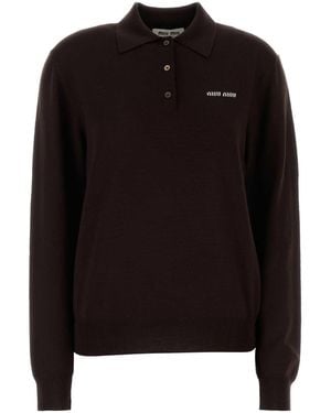 Miu Miu Chocolate Wool Polo Shirt - Black