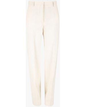 Dries Van Noten Pantalon En Coton Rayé Fil De Papier Écru Pants - White