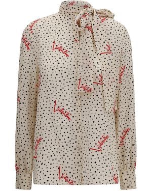 Valentino Crepe De Chine Bow-Neck Shirt Silk - White