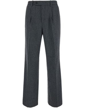 Tonywack Wide Leg Pleated Herringbone Wool Pants - Gray