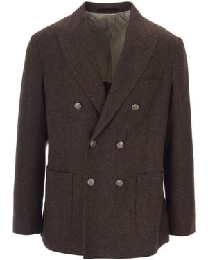 Eleventy Double-Breasted Jacket With Notch Lapel And Metallic Buttons - Brown