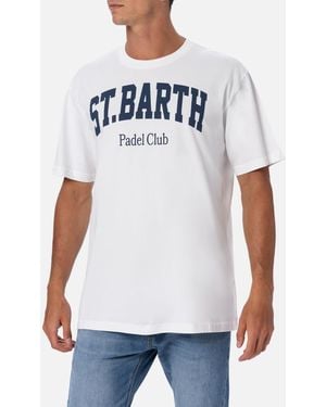 Mc2 Saint Barth Cotton T-Shirt With St. Barth Padel Club Placed Print - White