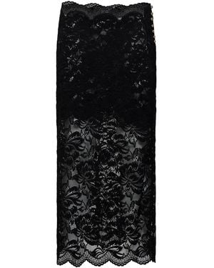 Rabanne Stretch Floral Lace Midi Skirt - Black