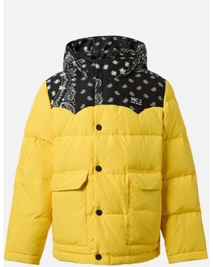 MC2 Saint Barth Hooded Down Padded Jacket Baxter Jr With Bandana Print - Yellow