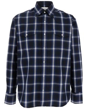 Tonywack Shirt With Classic Collar And All-Over Check Motif - Blue