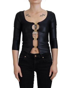 Dolce & Gabbana Elegant 3/4 Sleeve Top With Detailing - Black