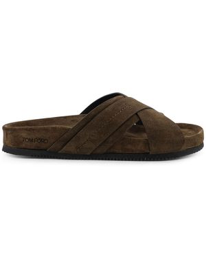 Tom Ford Suede Sandals With Engraved Logo On The Side - Brown